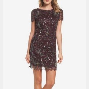 PISARRO NIGHTS FLORAL BEADED SHIFT DRESS